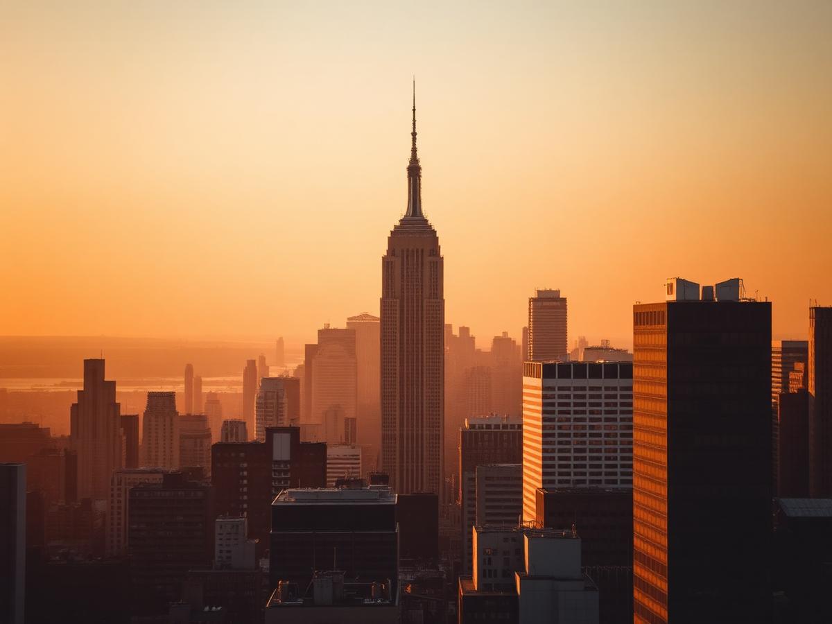 New York City skyline at golden hour